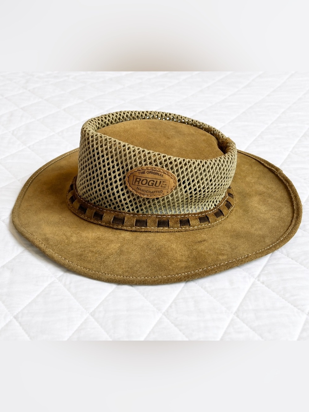 Rogue Genuine Leather Outback Hat Brown Mesh Ventilated Safari Sun Hat
